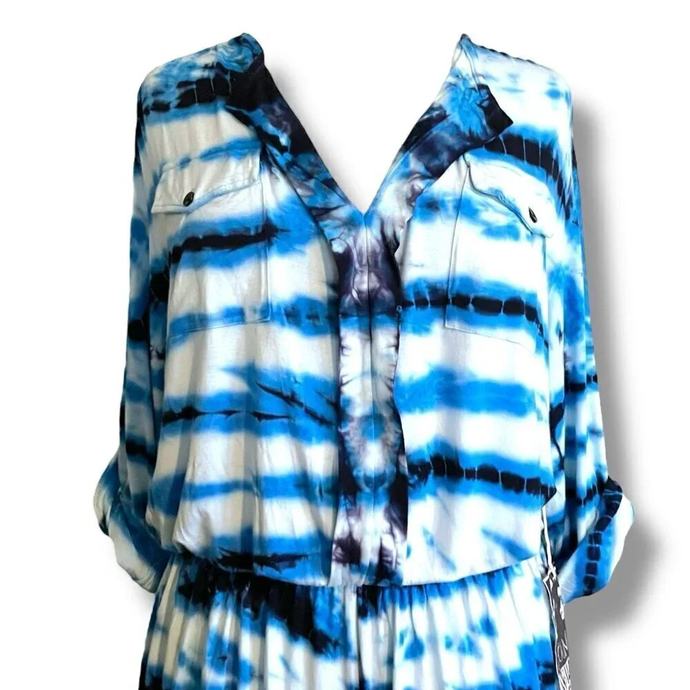 Young Fabulous Broke Womens Malik Romper Sz Medium Blue Tie Dye Boho Resortwear